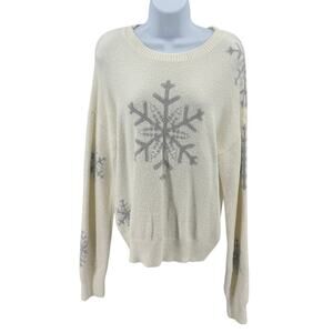 Thread & Supply Sweater Womens S Cream Snowflakes That Cozy Life Pullover Winter